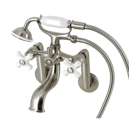 Kingston Brass Tub Wall Mount Clawfoot Tub Faucet with Hand Shower, Brushed Nickel KS229PXSN
